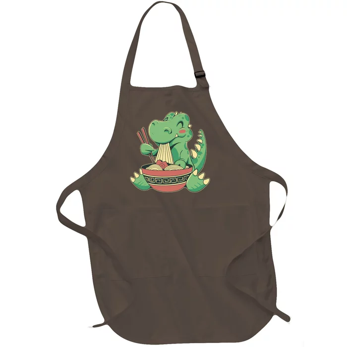 Baby Trex Eating Ramen Noodles Full-Length Apron With Pocket