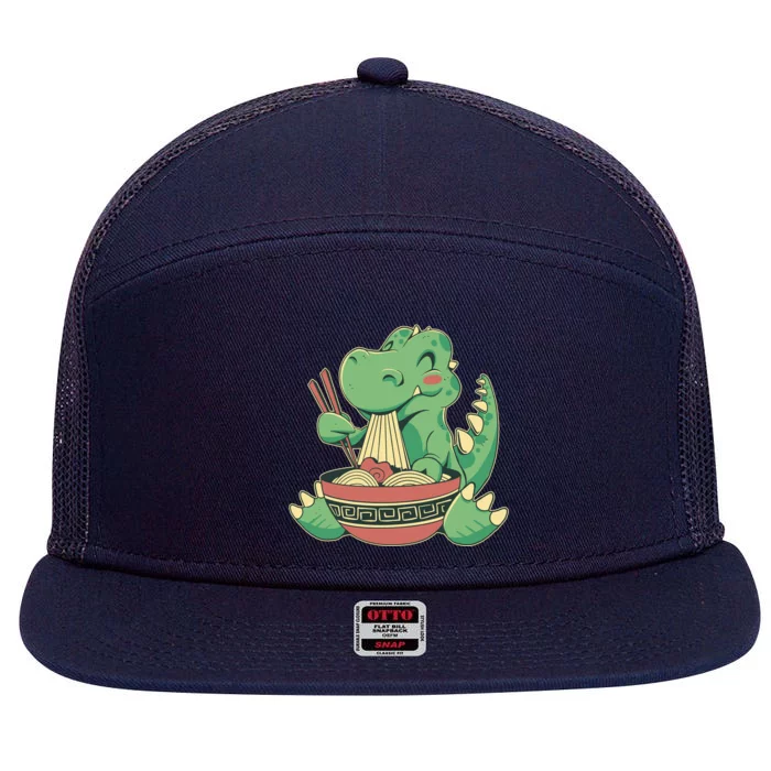 Baby Trex Eating Ramen Noodles 7 Panel Mesh Trucker Snapback Hat