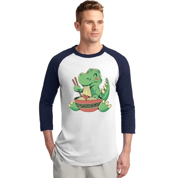 Baby Trex Eating Ramen Noodles Baseball Sleeve Shirt