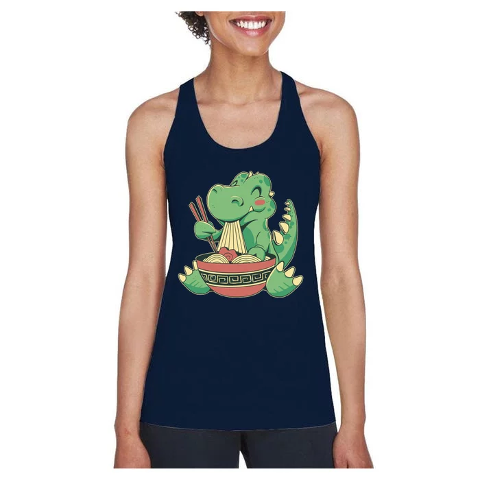 Baby Trex Eating Ramen Noodles Women's Racerback Tank