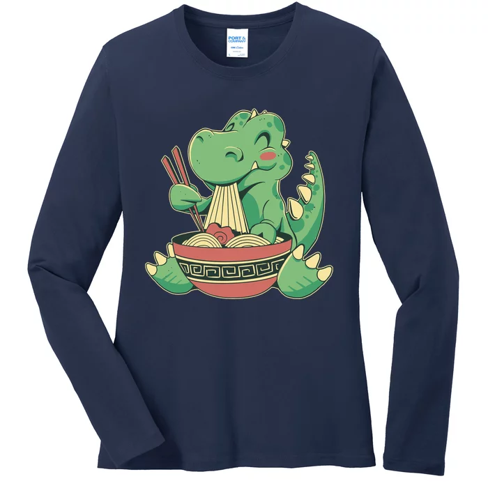 Baby Trex Eating Ramen Noodles Ladies Long Sleeve Shirt