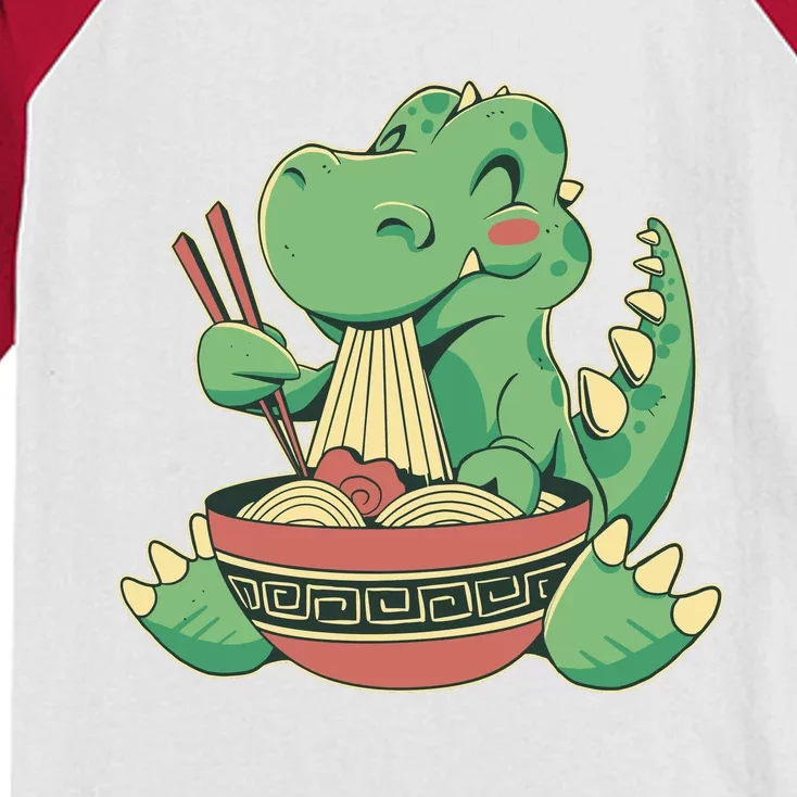 Baby Trex Eating Ramen Noodles Kids Colorblock Raglan Jersey