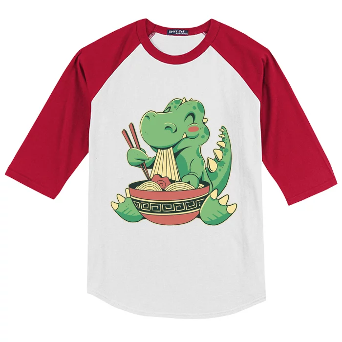 Baby Trex Eating Ramen Noodles Kids Colorblock Raglan Jersey