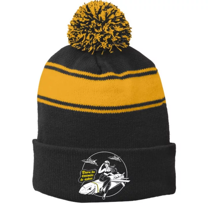 Burn The Enemies To Ashes Stripe Pom Pom Beanie