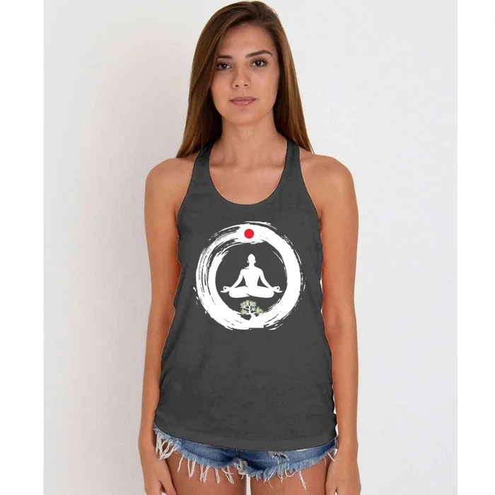 Bonsai Tree Enso Circle Zen Buddhist Japan Flag Meditation Cool Gift Women's Knotted Racerback Tank