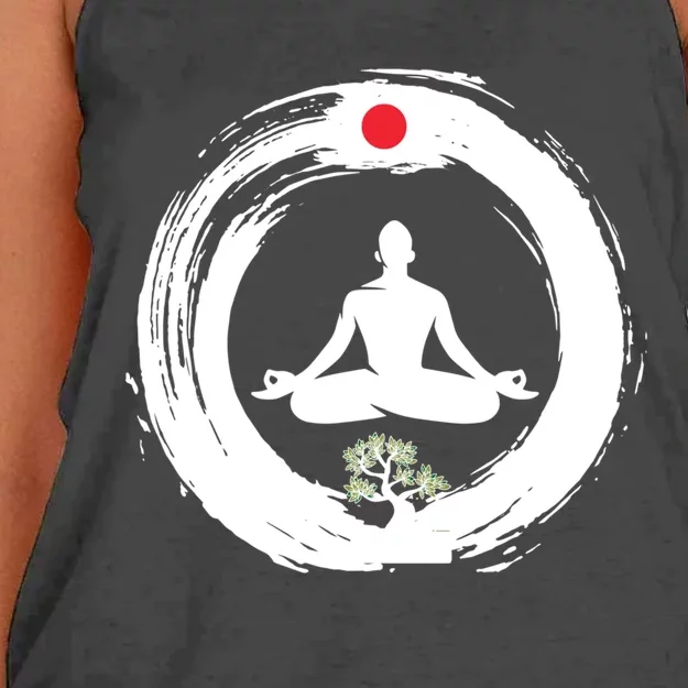 Bonsai Tree Enso Circle Zen Buddhist Japan Flag Meditation Cool Gift Women's Knotted Racerback Tank