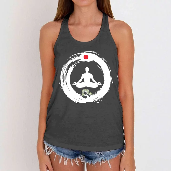 Bonsai Tree Enso Circle Zen Buddhist Japan Flag Meditation Cool Gift Women's Knotted Racerback Tank