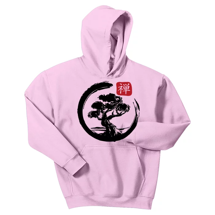 Bonsai Tree Enso Circle Japanese Zen Yoga Buddhism Aesthetic Gift Kids Hoodie