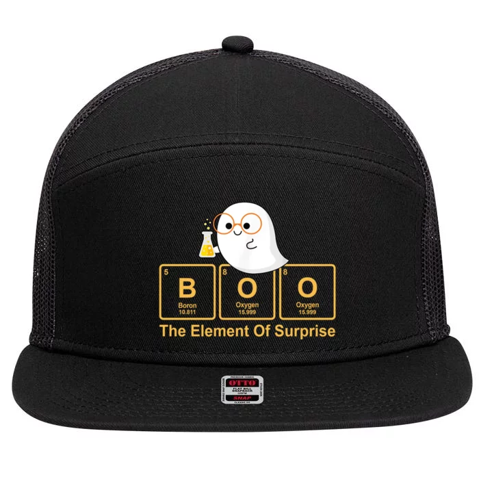 Boo The Element Of Surprise Ghost Chemist Halloween 7 Panel Mesh Trucker Snapback Hat