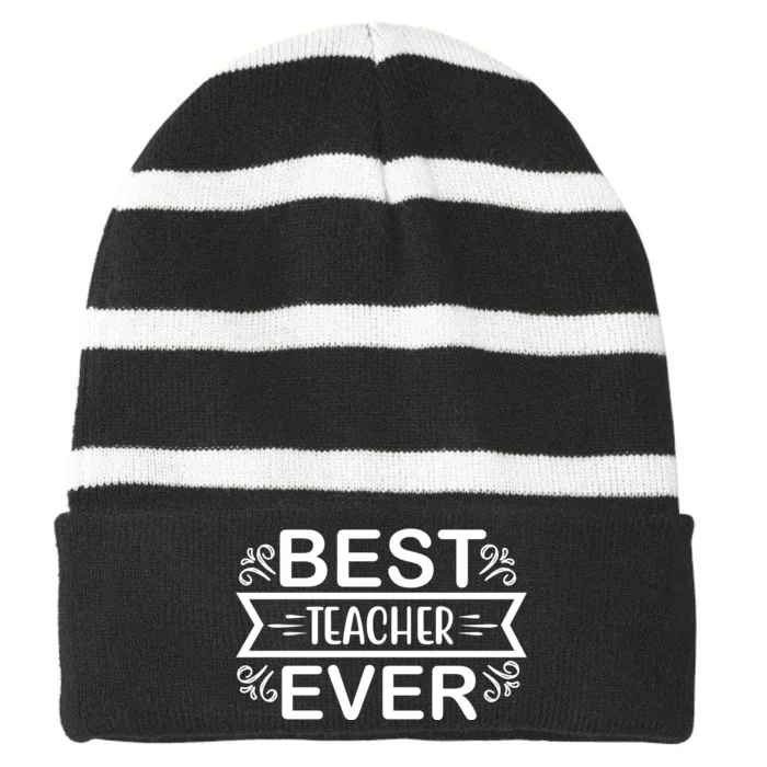 Best Teacher Ever Striped Beanie with Solid Band