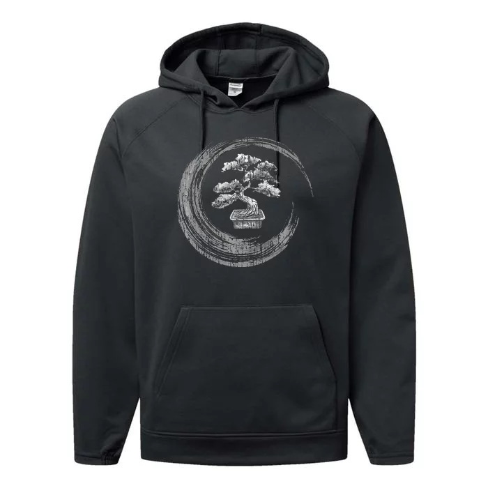 Bonsai Tree Enso Circle Vintage Zen Calligraphy Art Performance Fleece Hoodie