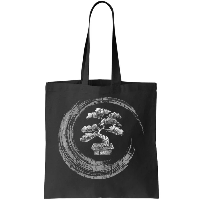 Bonsai Tree Enso Circle Vintage Zen Calligraphy Art Tote Bag