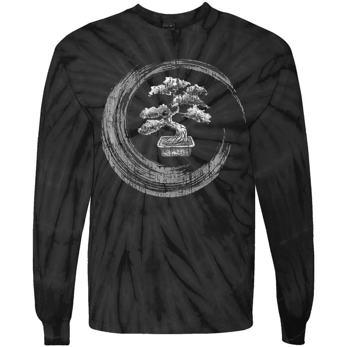 Bonsai Tree Enso Circle Vintage Zen Calligraphy Art Tie-Dye Long Sleeve Shirt