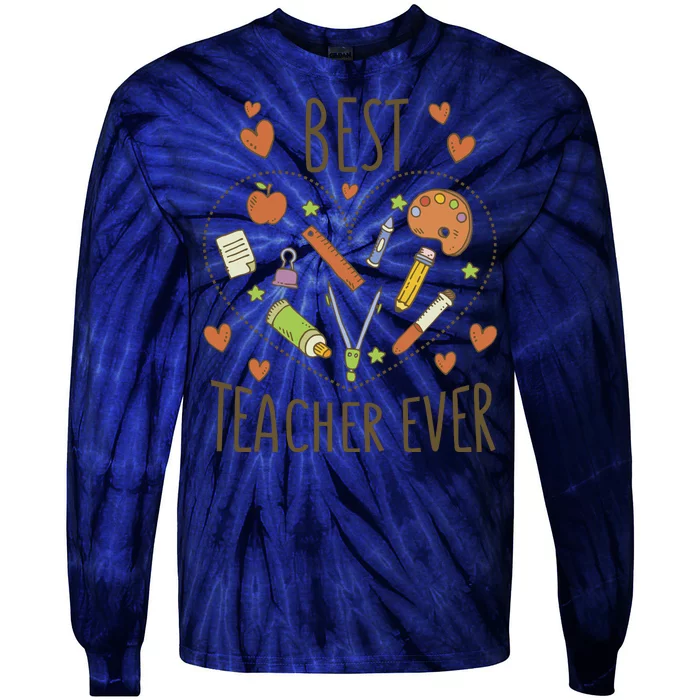 Best Teacher Ever Heart Gift Tie-Dye Long Sleeve Shirt