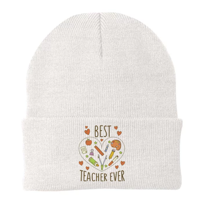 Best Teacher Ever Heart Gift Knit Cap Winter Beanie