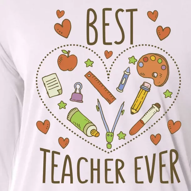 Best Teacher Ever Heart Gift Cooling Performance Long Sleeve Crew