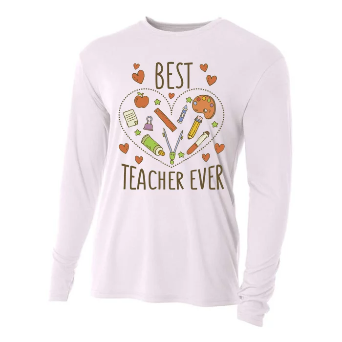 Best Teacher Ever Heart Gift Cooling Performance Long Sleeve Crew