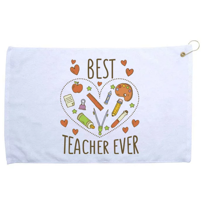 Best Teacher Ever Heart Gift Grommeted Golf Towel