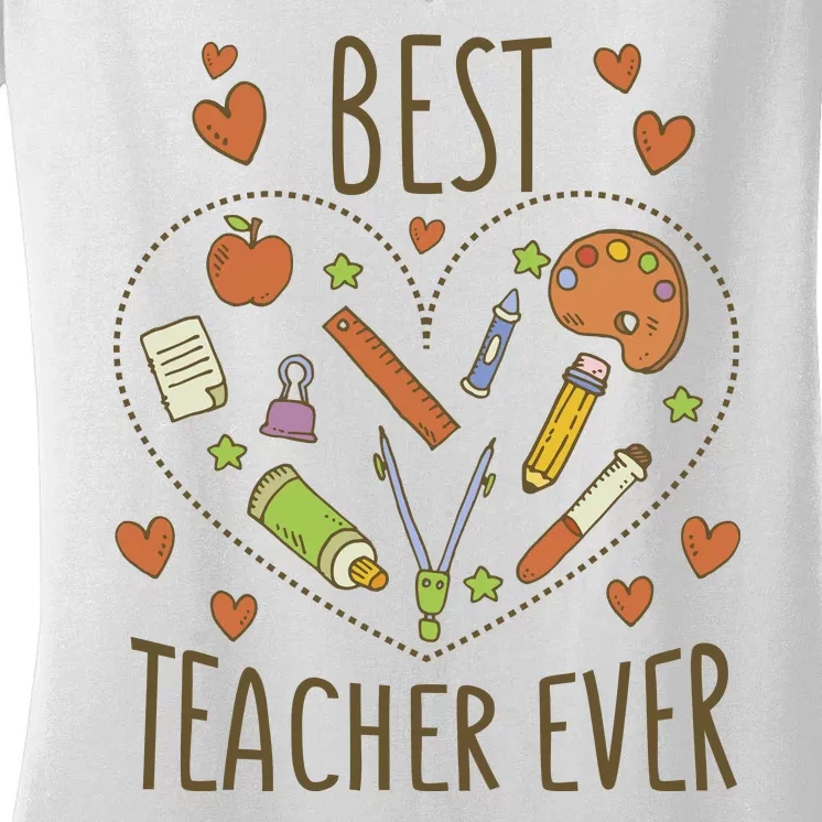 Best Teacher Ever Heart Gift Women's V-Neck T-Shirt