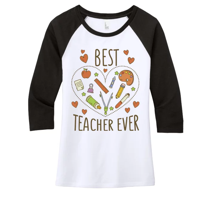 Best Teacher Ever Heart Gift Women's Tri-Blend 3/4-Sleeve Raglan Shirt