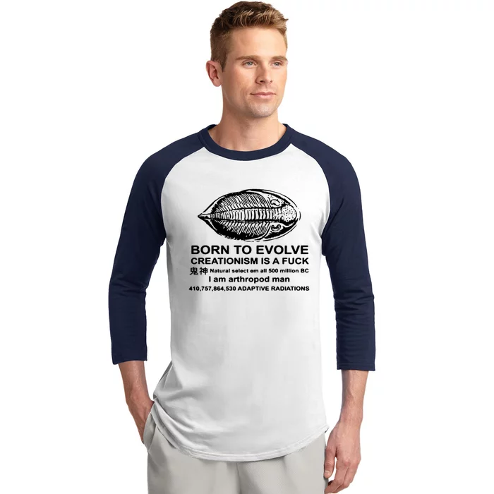 Born To Evolve Creationism Is A Fuck Adult Humor Baseball Sleeve Shirt