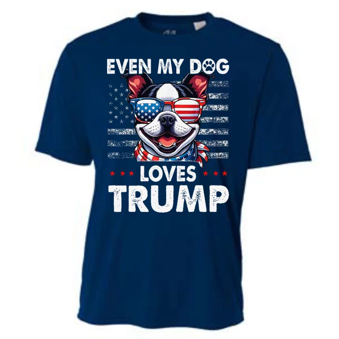 Boston Terrier Even My Dog Loves Trump Funny Cooling Performance Crew T-Shirt