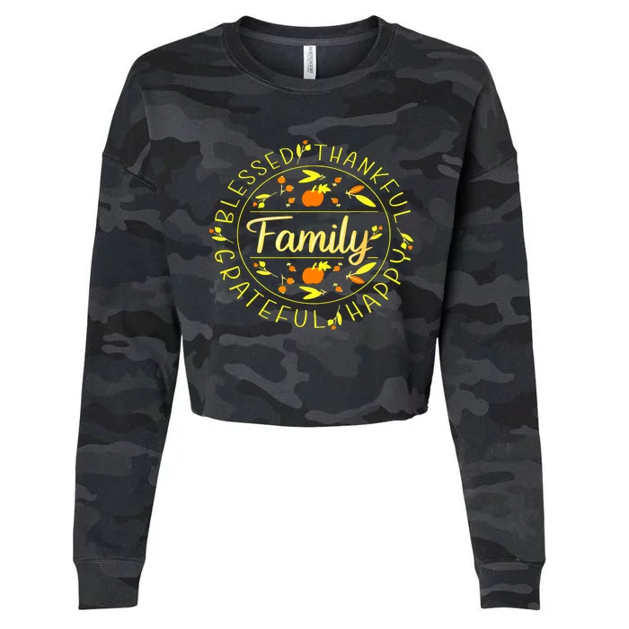 Blessed Thankful Family Thanksgiving Cropped Pullover Crew