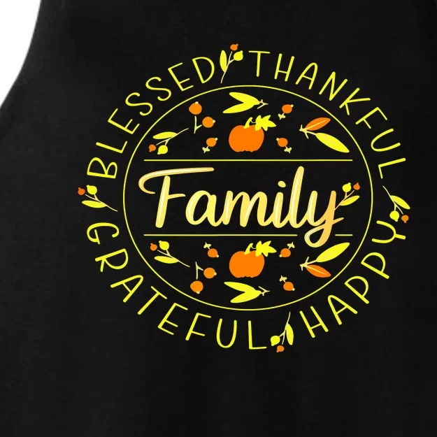 Blessed Thankful Family Thanksgiving Ladies Tri-Blend Wicking Tank