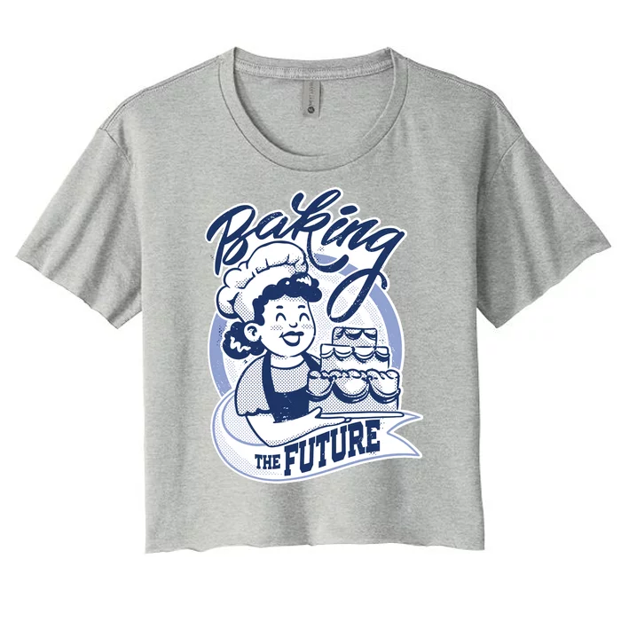 Baking The Future Retro Cartoon Women's Crop Top Tee