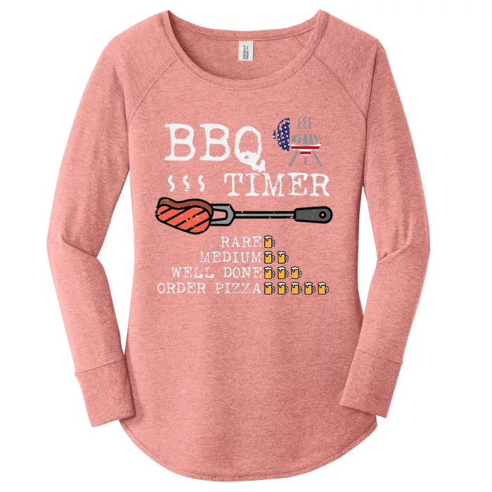 Bbq Timer Flag Funny Barbecue Grill Dad Grandpa Women's Perfect Tri Tunic Long Sleeve Shirt