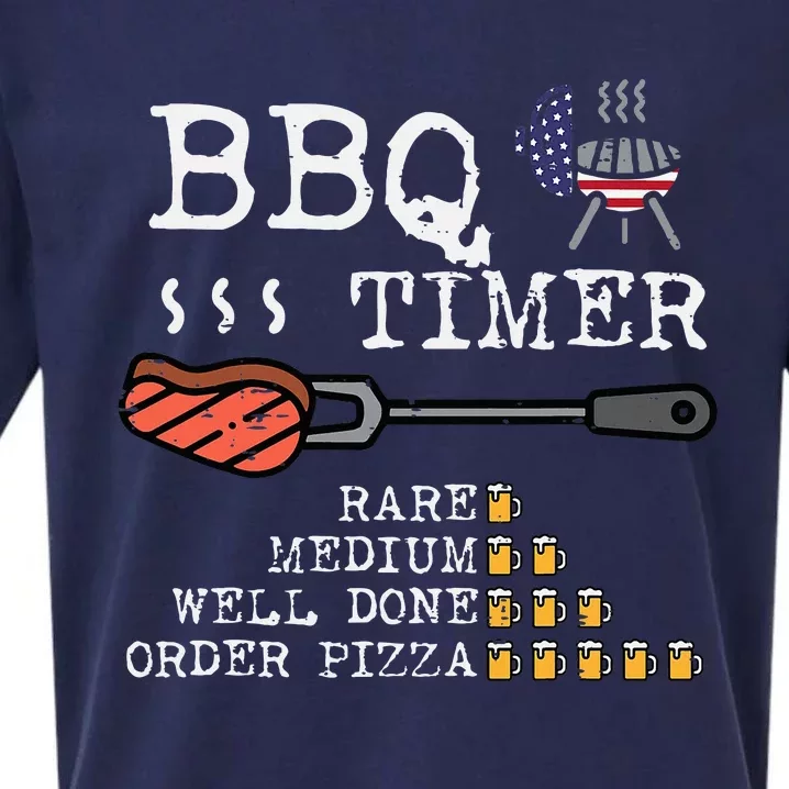 Bbq Timer Flag Funny Barbecue Grill Dad Grandpa Sueded Cloud Jersey T-Shirt