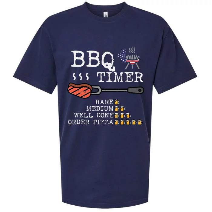 Bbq Timer Flag Funny Barbecue Grill Dad Grandpa Sueded Cloud Jersey T-Shirt