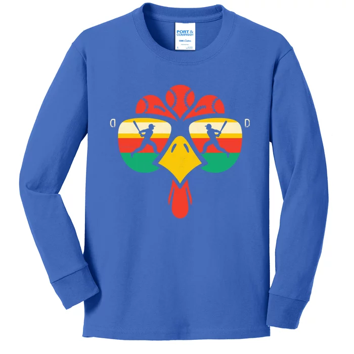 Baseball Turkey Face Sunglasses Thanksgiving Gift Kids Long Sleeve Shirt