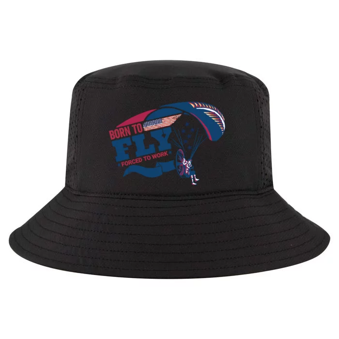 Born To Fly Forced To Work Funny Paramotor Usa American Flag Cool Comfort Performance Bucket Hat