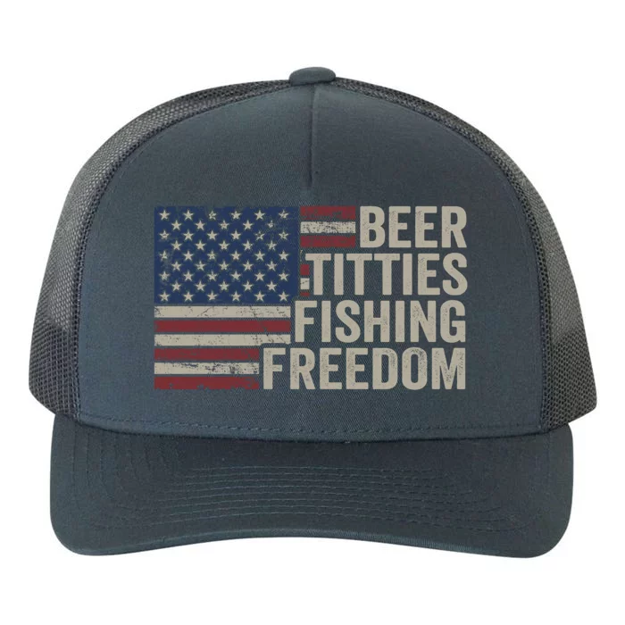 Beer Titties Fishing Freedom Funny Ing Usa Flag Gift Yupoong Adult 5-Panel Trucker Hat