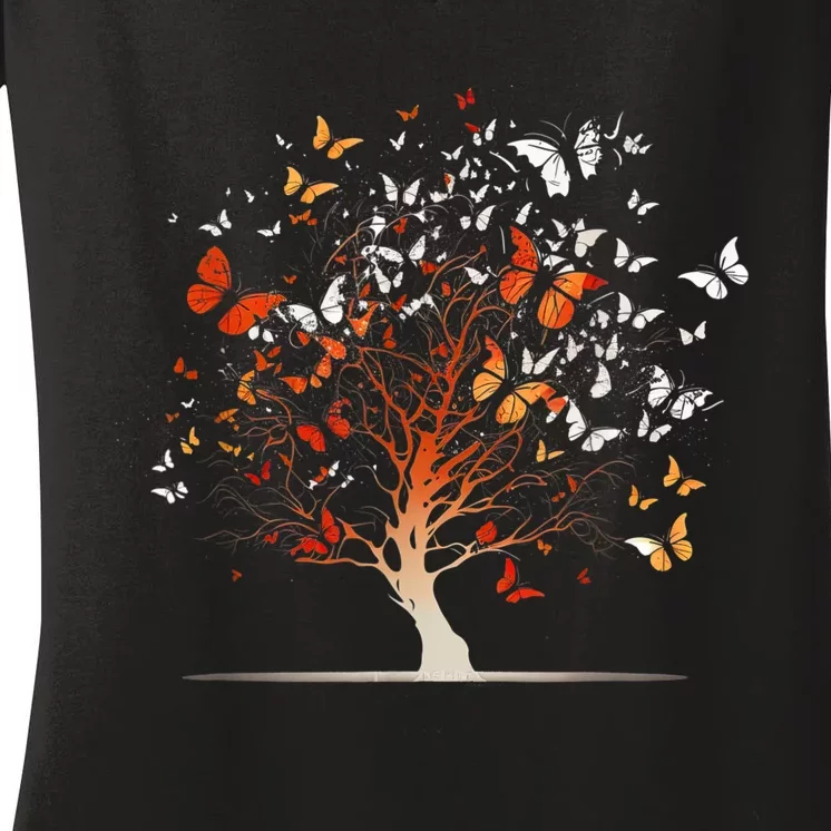 Butterfly Tree Funny Butterfly Women's V-Neck T-Shirt