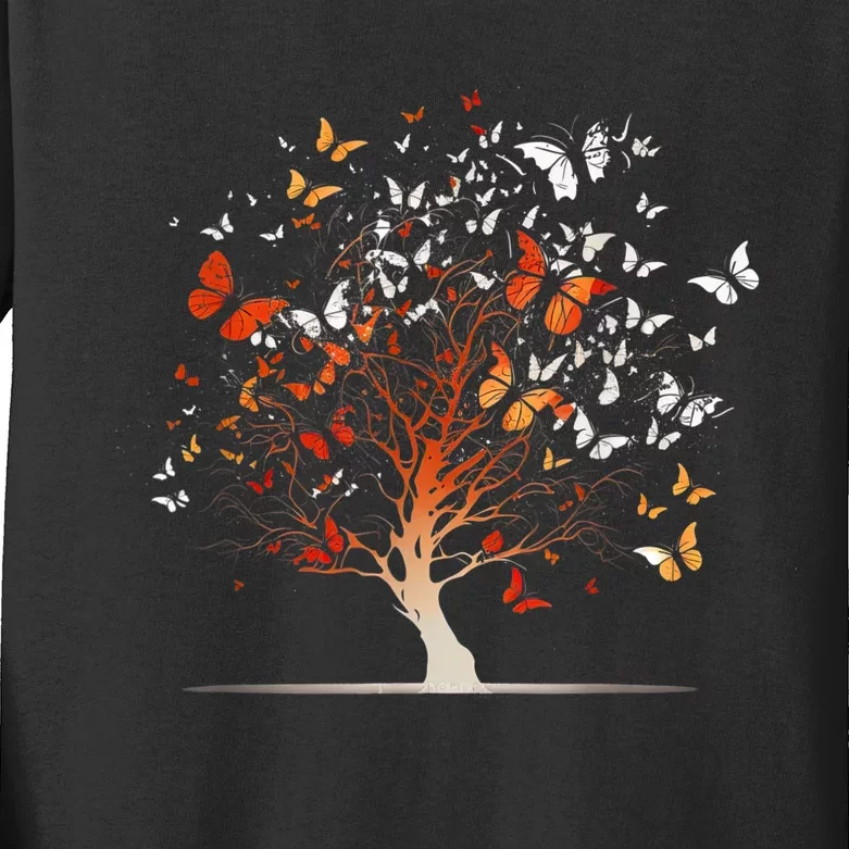 Butterfly Tree Funny Butterfly Kids Long Sleeve Shirt