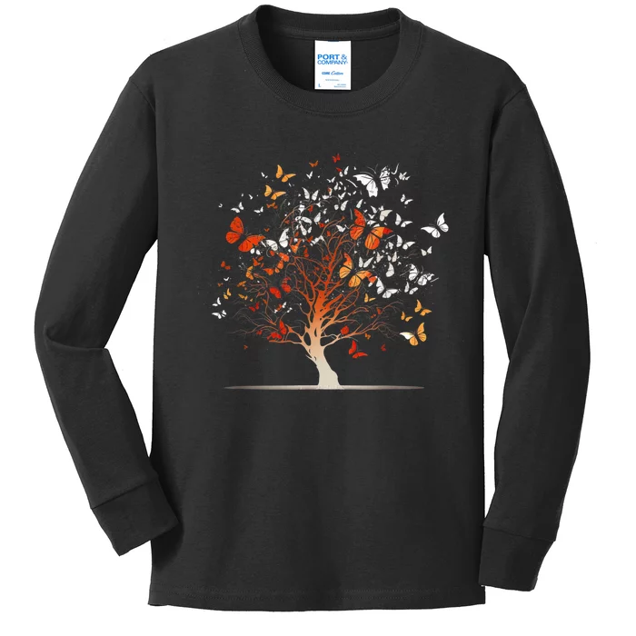 Butterfly Tree Funny Butterfly Kids Long Sleeve Shirt