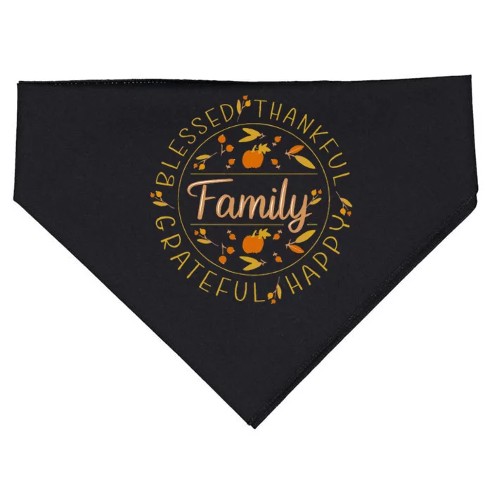 Blessed Thankful Family Thanksgiving USA-Made Doggie Bandana