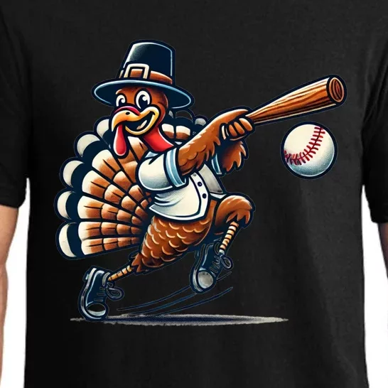 Baseball Turkey Funny Thanksgiving Animal Bird Sports Player Great Gift Pajama Set