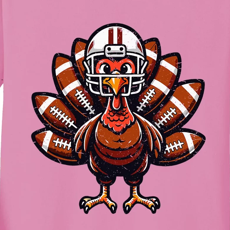 Baby Turkey Football Player Thanksgiving Kids Long Sleeve Shirt