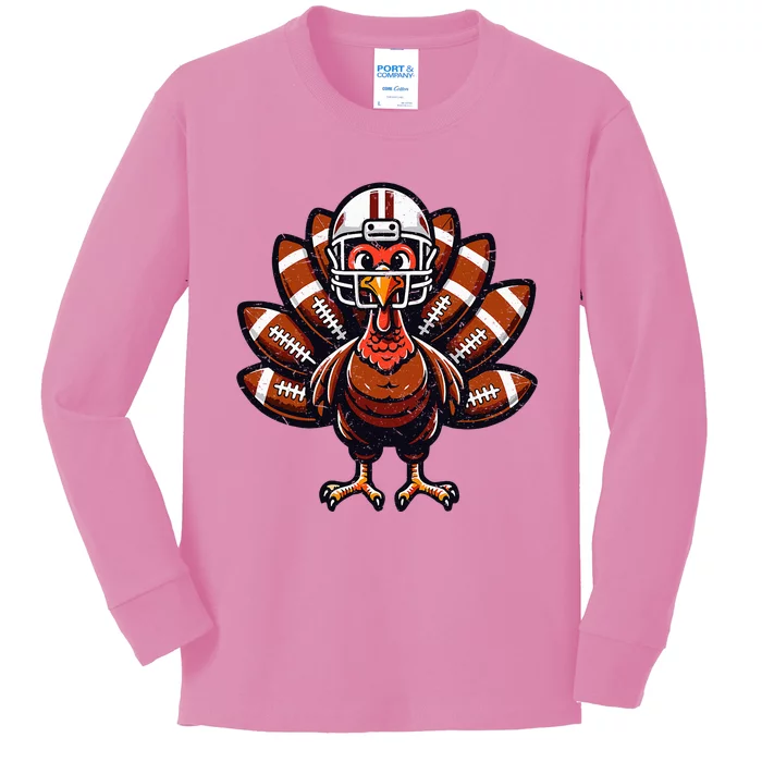 Baby Turkey Football Player Thanksgiving Kids Long Sleeve Shirt