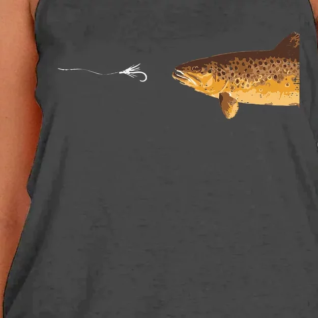 Brown Trout Fishing Hook Fisherman Angler Women's Knotted Racerback Tank