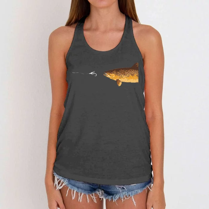 Brown Trout Fishing Hook Fisherman Angler Women's Knotted Racerback Tank