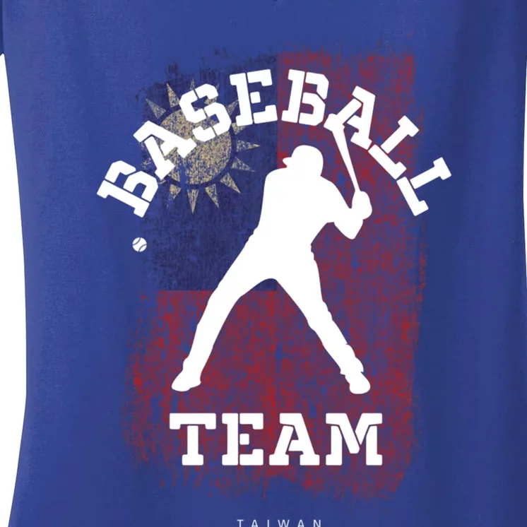 Baseball Taiwan Flag Softball Player Baseball Gift Women's V-Neck T-Shirt