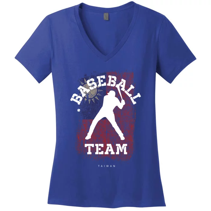 Baseball Taiwan Flag Softball Player Baseball Gift Women's V-Neck T-Shirt