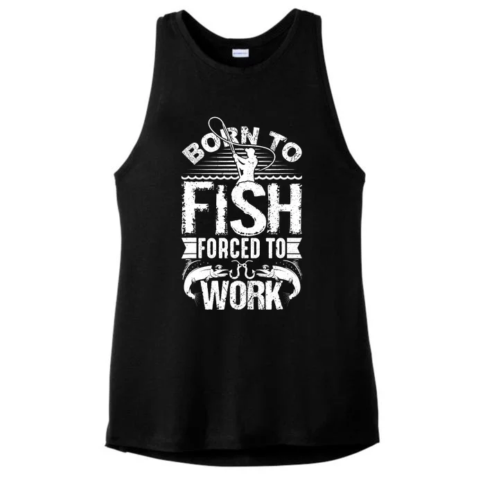 Born to Fish but Forced to Work Funny Fishing Quote Ladies Tri-Blend Wicking Tank