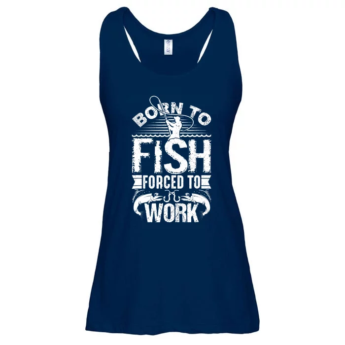 Born to Fish but Forced to Work Funny Fishing Quote Ladies Essential Flowy Tank