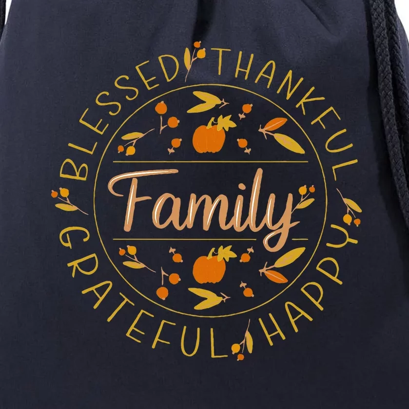 Blessed Thankful Family Thanksgiving Drawstring Bag