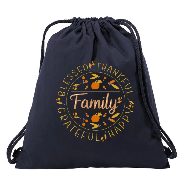 Blessed Thankful Family Thanksgiving Drawstring Bag